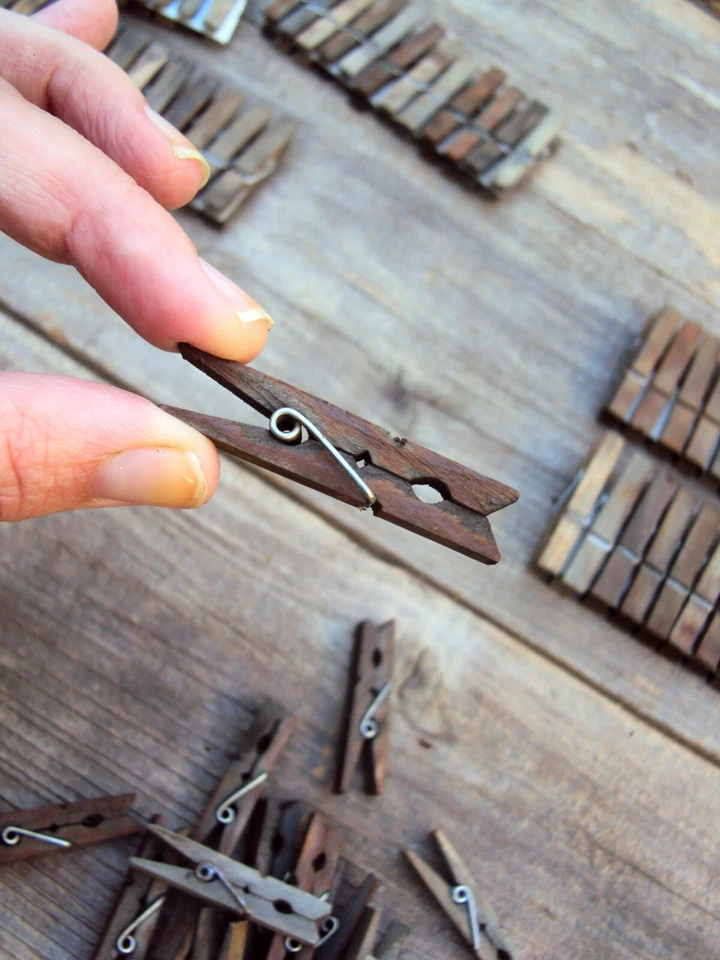 Set of 24 Tiny 1.5" Rusty Aged Clothespins - Miniature Photo Holder Clothesline - Image 3 of 4