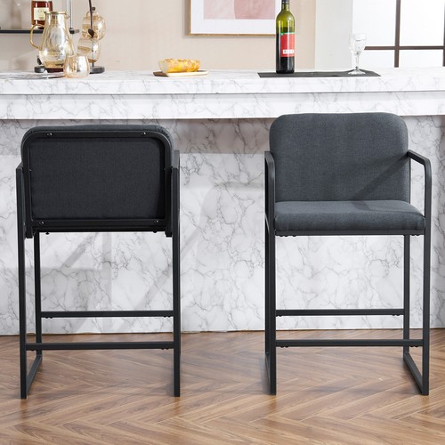 Set of 2 Upholstered Counter Height Bar Stool Modern Dining Chair w/ Armrests - Picture 14 of 23