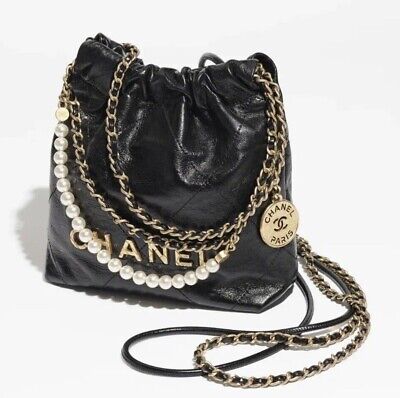New Chanel 23S Mini 22 Black Shiny Crumpled Calfskin Gold New Chanel 23S Mini 22 Black Shiny Crumpled Calfskin Gold