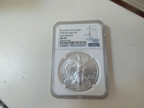 Burnished Silver Eagle  2020 W  Eagle S$1  Early Releases  MS 70    NGC