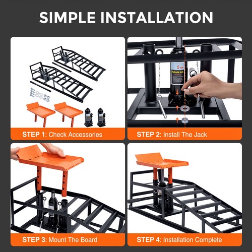 Hydraulic Car Ramp Hydraulic Vertical Ramps 5T/11000lbs Low Profile 2-Pcs Black - Picture 6 of 8