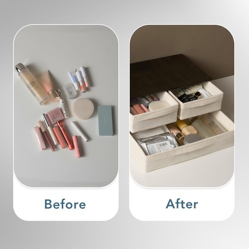 Stylish Desktop Organizer with Cotton Linen Drawers - 2 Stackable Beige Slots - Bild 6 von 11