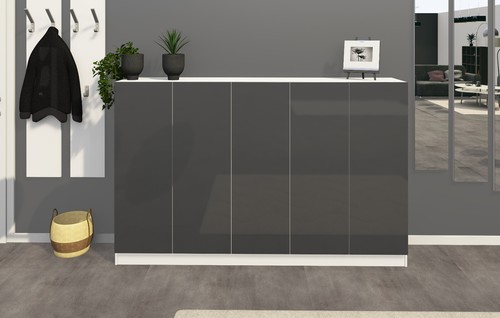 Schuhschrank 5 Türen Kommode Regal Ordnungssystem Modern Weiß Hochglanz VAASA - Bild 7 von 14