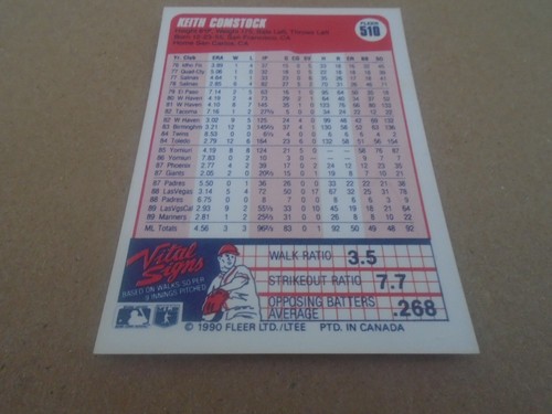 1990 FLEER CANADIAN BASEBALL CARDS   #  510 KEITH COMSTOCK SEATTLE MARINERS - Picture 2 of 2