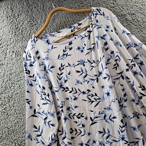 W Lane Womens T-Shirt Top Size XL White Blue Floral Stretch Knit 3/4 Sleeve - Picture 2 of 15