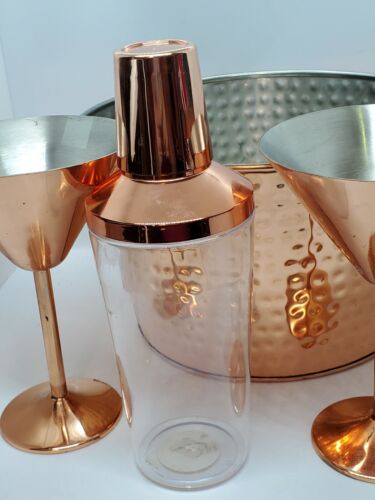Stainless Copper Coated Martini Glasses & Bucket & Plastic Shaker w/Shot Glass - Picture 12 of 12