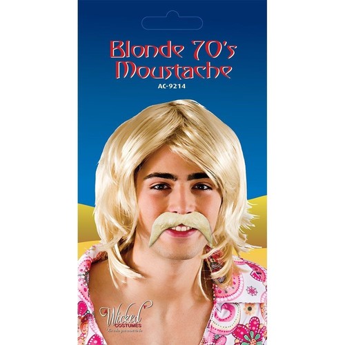 Mens 1970's Style Blonde Tash Fake Moustache Tache Fancy Dress Accessory Party - Picture 3 of 4