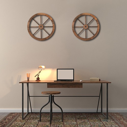 2pcs 24-Inch Old Western Style Garden Art Wall Decor Wooden Wagon Wheel Brown - Bild 9 von 18