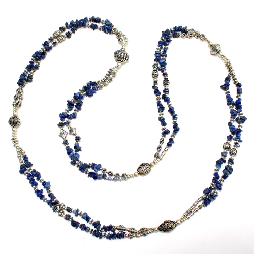 Necklace natural lapis lazuli gemstone chips beaded handmade fashion jewelry - Picture 3 of 4