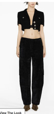 GANNI Chenille Tapered Trousers Women's Sz 40 Black  F7517 High Rise Textured