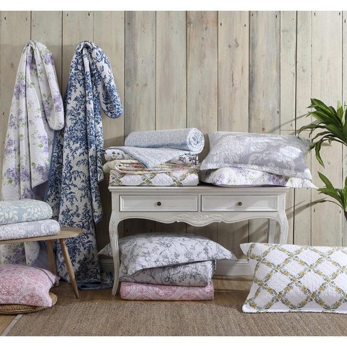 Laura Ashley Quilt Set 96" x 104" King Soft Cotton Polyester Dove Gray 3-Piece - Picture 4 of 5
