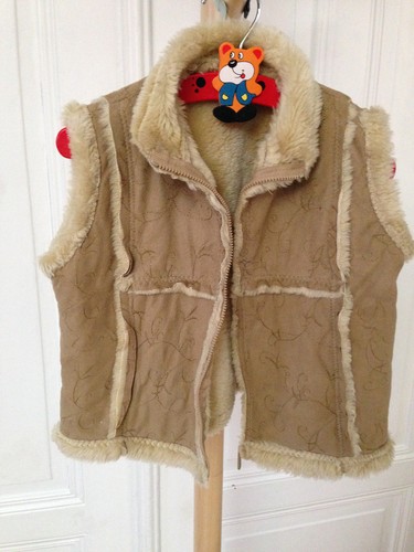 kuku 92 Fell-Weste Fake Wildleder Pelz Jacke Reißverschluss 98 104 braun - Bild 1 von 4