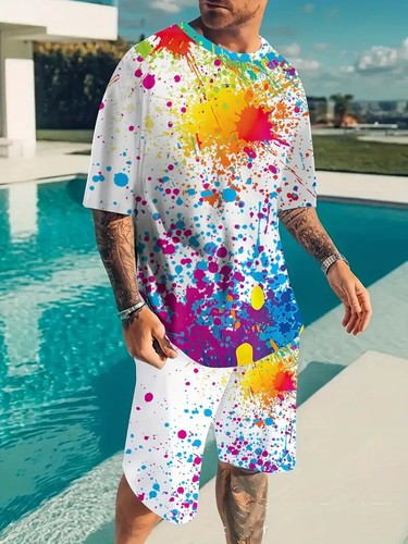 Conjunto de 2 piezas de camisa y pantalones cortos de manga corta para hombre Primavera Verano conjunto 2XL. NUEVO