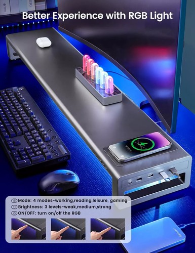 Dual-Monitor-Ständer mit kabelloser Aufladung und 4 USB-Hubs - Metallständer ... - Photo 5/7