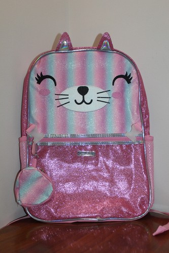 LOVE@FIRST SIGHT GIRLS BACKPACK & LUNCH BAG SET GLITTER KITTY PINK & LIGHT BLUE - Picture 3 of 15