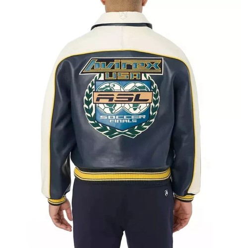NEW Mens Avirex USA ASL Soccer Limited Edition Emboidered Leather Jacket NWT - Picture 3 of 6