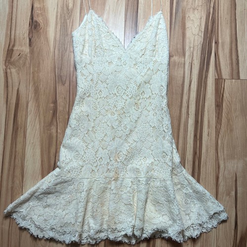 MONIQUE LHUILLIER Size 6 Lace Boho Mini Dress Ruffle Thin Strap Faeriecore - Picture 3 of 8