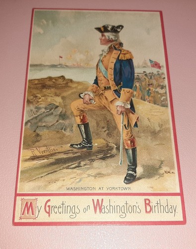 Washingtons Geburtstag Yorktown Postkarte geprägt 1910 unbenutzt antik - Bild 1 von 2