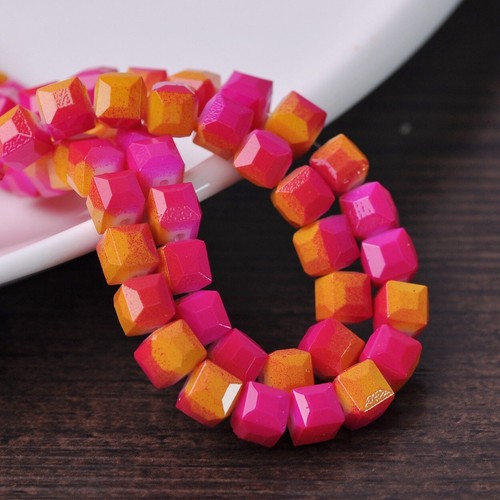 Colorful Rainbow Coated Cube Faceted 8mm 10mm Opaque Glass Loose Beads - Picture 11 of 13