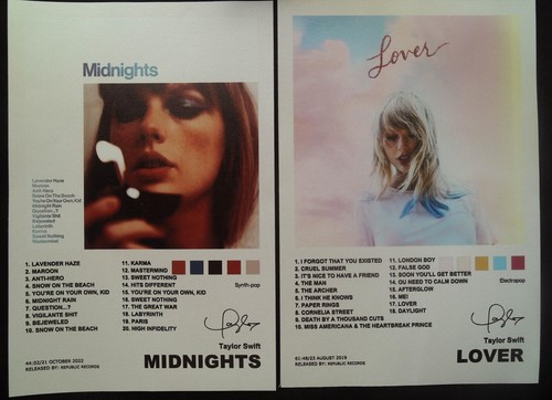Álbumes de Taylor Swift Midnights and Lover lienzo carteles 12’’ X 8’’ - Imagen 3 de 3