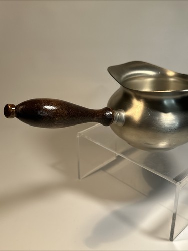 VINTAGE WEB PEWTER 1175 DOUBLE SPOUT BUTTER BRANDY CANDY W/ WARMER WOOD HANDLE - Bild 4 von 7