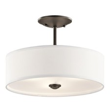 Kichler Shailene Semi Flush 1Lt, Olde Brz, Wht Micro-Fiber, Satin Etch - 43675OZ