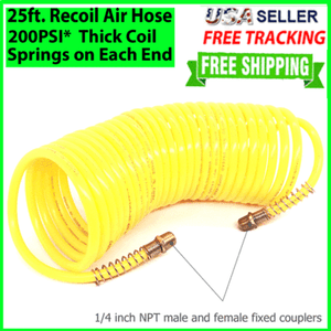 25ft 1/4" Recoil Air Hose Re Coil Spring Ends Pneumatic Compressor Tools $0 SHIP 25ft 1/4" Recoil Air Hose Re Coil Spring Ends Pneumatic Compressor Tools $0 SHIP