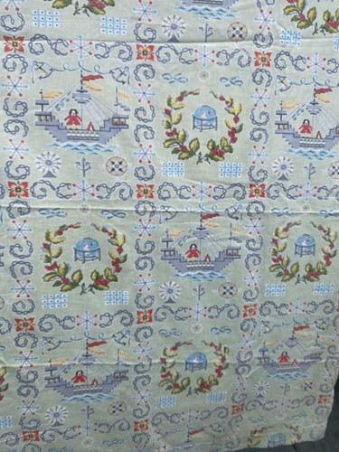 Vintage 1940s Nursery Child Ship Globe Printed Cotton Furnishing Panel - Picture 5 of 13