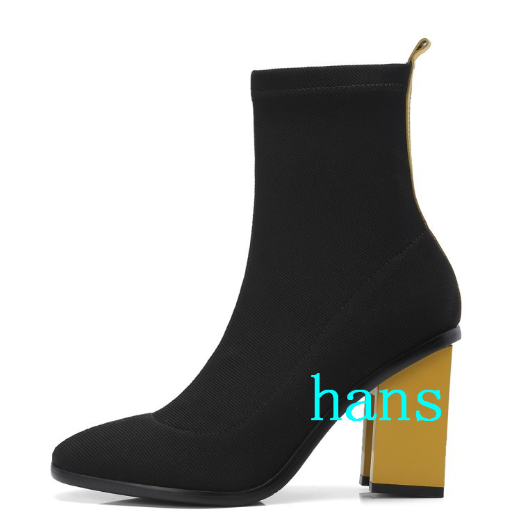 Europa para mujer Block Taco Alto Puntera Puntiaguda Tire de Calcetín Botas al Tobillo Talla Grande Europa para mujer Block Taco Alto Puntera Puntiaguda Tire Tire Puntiaguda de Calcetín Botas al Tobillo Talla Grande 506700