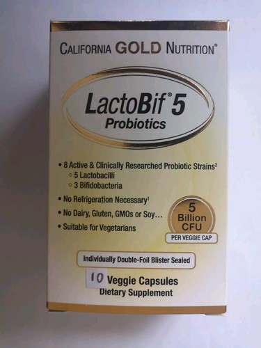 CALIFORNIA GOLD NUTRITION - LACTOBIF 5 PROBIOTICS - 10 VEG CAPS last two blister