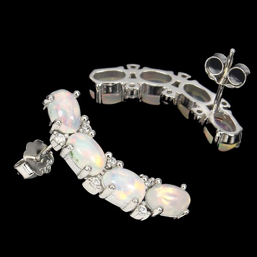 925 Sterling Silver Earrings Oval Fire Opal 6x4mm Simulated Cz Gemstone Jewelry - Picture 3 of 10