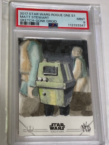 Tarjeta Topps Star Wars Rogue One S1 2017 boceto Matt Stewart Gonk Droid PSA 9 como nueva