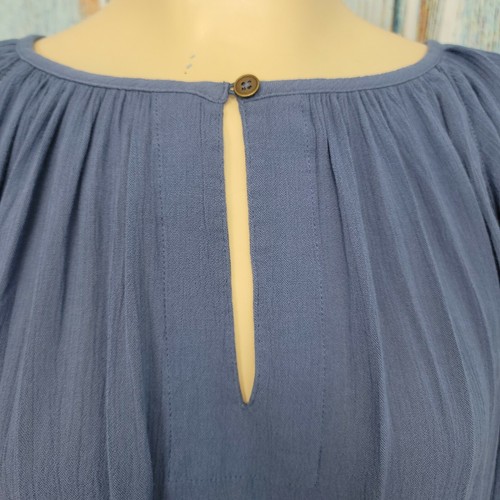 A.N.A Tops Womens Size L Keyhole Neck Long Sleeve Pleated Blouse Bijou Blue NEW - Picture 8 of 12