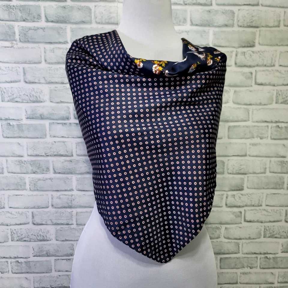 Banana Republic Enid Floral Navy Blue  Polyester 35"X35" Square Scarf Head Wrap - Image 3 of 4