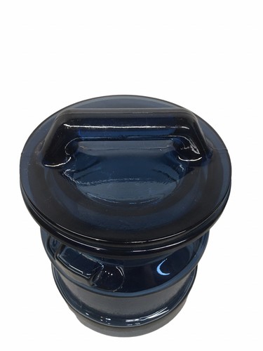 Vintage L.E. Smith Blue Glass 6” Milk Can Canister or Cookie Jar with Lid - Bild 2 von 5