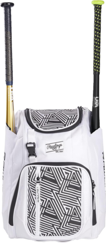 CHAOS Backpack Large Bag Youth Baseball Softball Gear Bag Fastpitch White 2 Bats