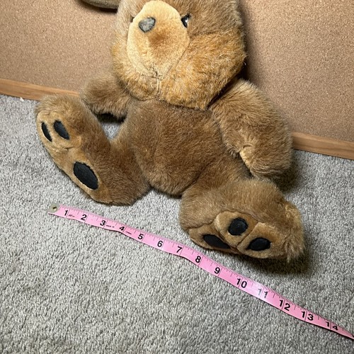 Peluche vintage Mervyns Playful Pals coniglietto marrone coniglio nero piedi in vinile imbottiti - Foto 7 di 7