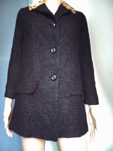 Topshop black jacket size 6 US2 BNWT bouclé with faux leopard fur collar RRP £85 - Picture 6 of 8