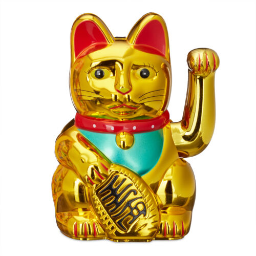 Maneki Neko Winkekatze Gold Glücksbringer China, Asien winkende Katze, Talisman