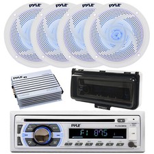 Pyle Bluetooth CD Radio, Amp, 4x 5.25" 180W Blue Flash LED Speaker, Cover White 