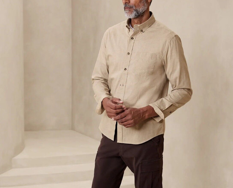 Men's Banana Republic Untucked Slim Fit Shirt in Oatmeal Heather Size XXL ~ NEW