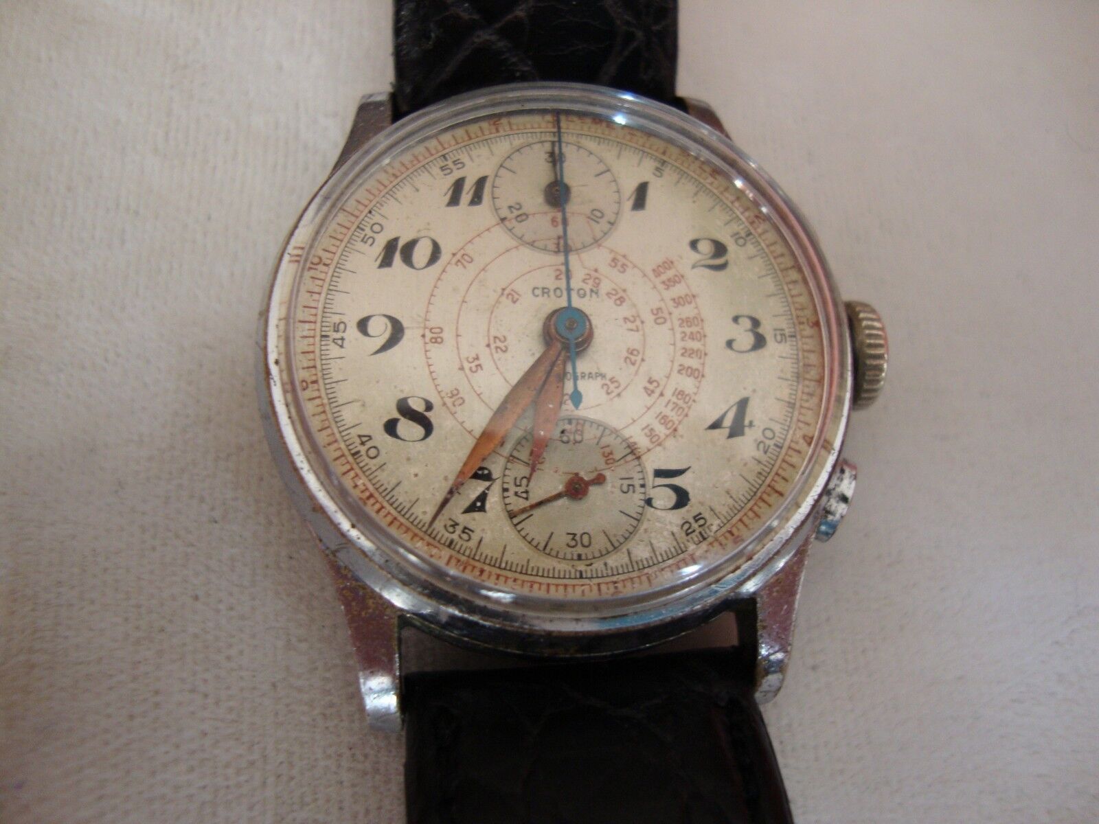 Vintage Rare WWII Chronographe Croton Cal, 350 406,17J, Suisse Fabriqué 591mS