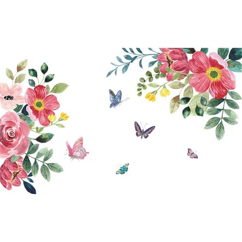 Floral Wall Decal Stickers Botanical Flowers Butterflies Corner Wall Decor Decal - Picture 29 of 45