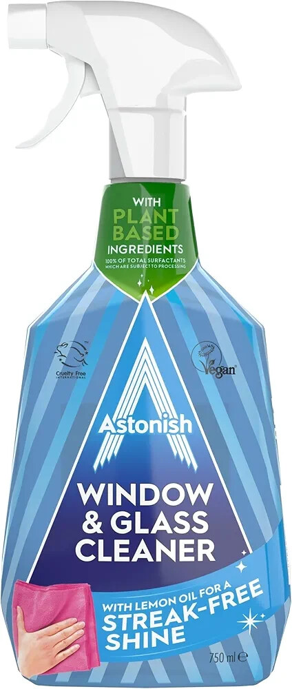 2X Astonish Window and Glass Cleaner, Vegan and Cruelty Free Spray, 750ml, Lemon