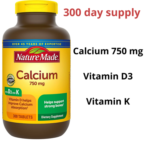 Nature Made Calcium 750 mg with vitamin D3 and vitamin K 300 Tablets - Picture 1 of 6