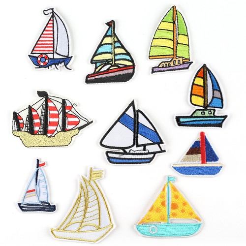 Sailboat Patches Embroidered Iron-on Sew On Patches Sailing Boat Patches Appliqu - Picture 1 of 16