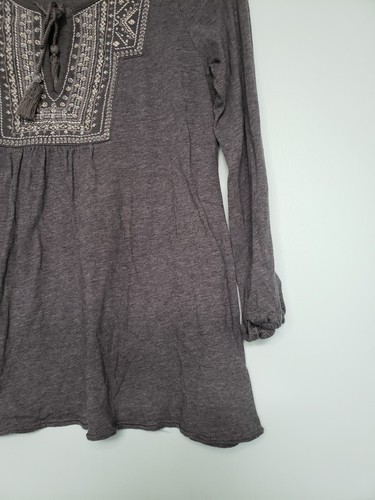 American Eagle Womens S Shirt Long Sleeve Boho Embroidery Gray Peasant - Picture 3 of 7