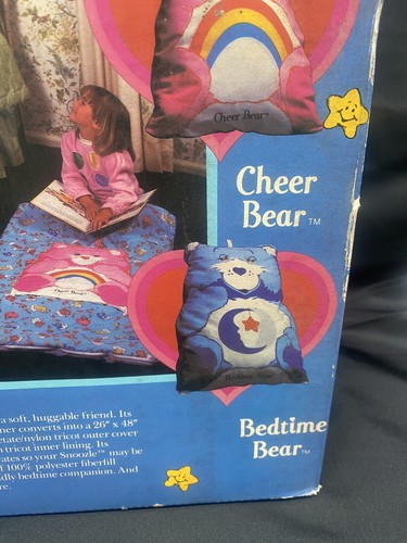 Vintage Care Bears Snoozle Cheer Bear rosa Schlafsack faltbares Kissen neu im Karton versiegelt - Bild 5 von 13