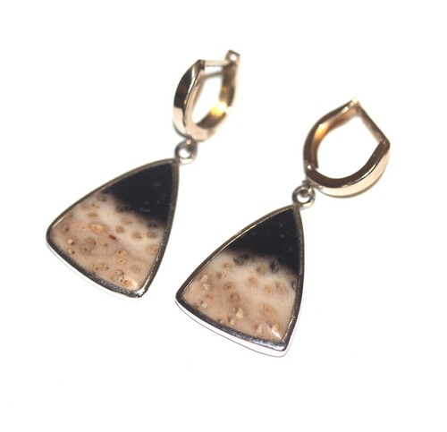 14k white yellow gold triangular stone fancy stud earrings 2g estate vintage - Picture 3 of 7