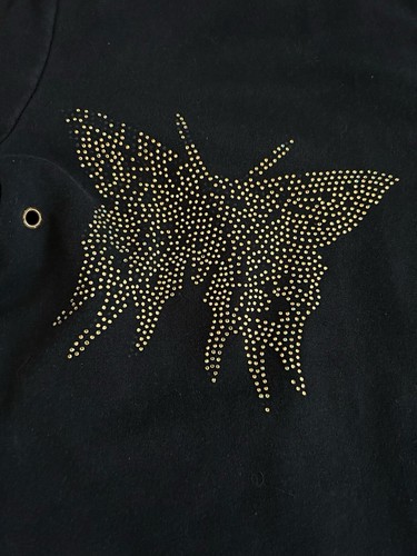 BCBGMAXAZRIA Women’s Hoodie Black Rhinestone Butterfly Full Zip Size Medium Y2K - Picture 11 of 14
